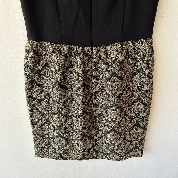 LOFT Sheath Dress Womens Size 6 Gold Black Rear Zip LBD Tapestry - Picture 7 of 8